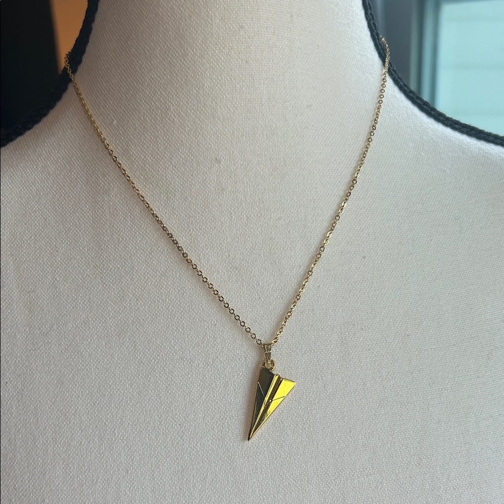 Gold-tone “Paper Airplane” Pendant Necklace